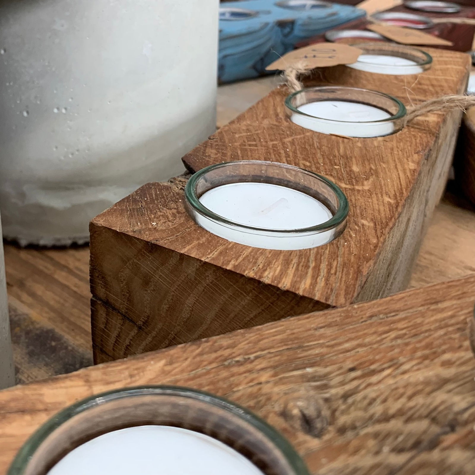 Salvaged Oak Tea Light Holder - 3 candle