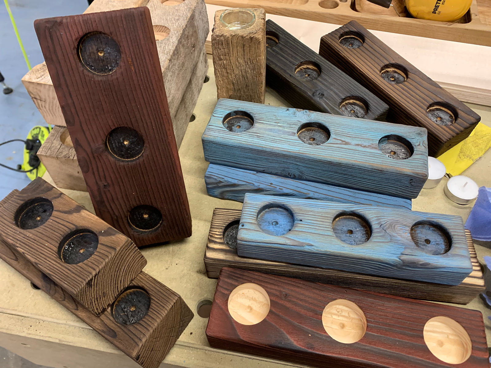 Charred Tea Light Holder - 3 candle
